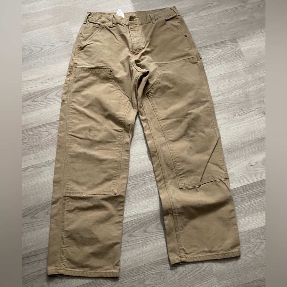 Men’s Carhartt Duck Cargo Double Knee Distressed Work Pants Size 34 x 32